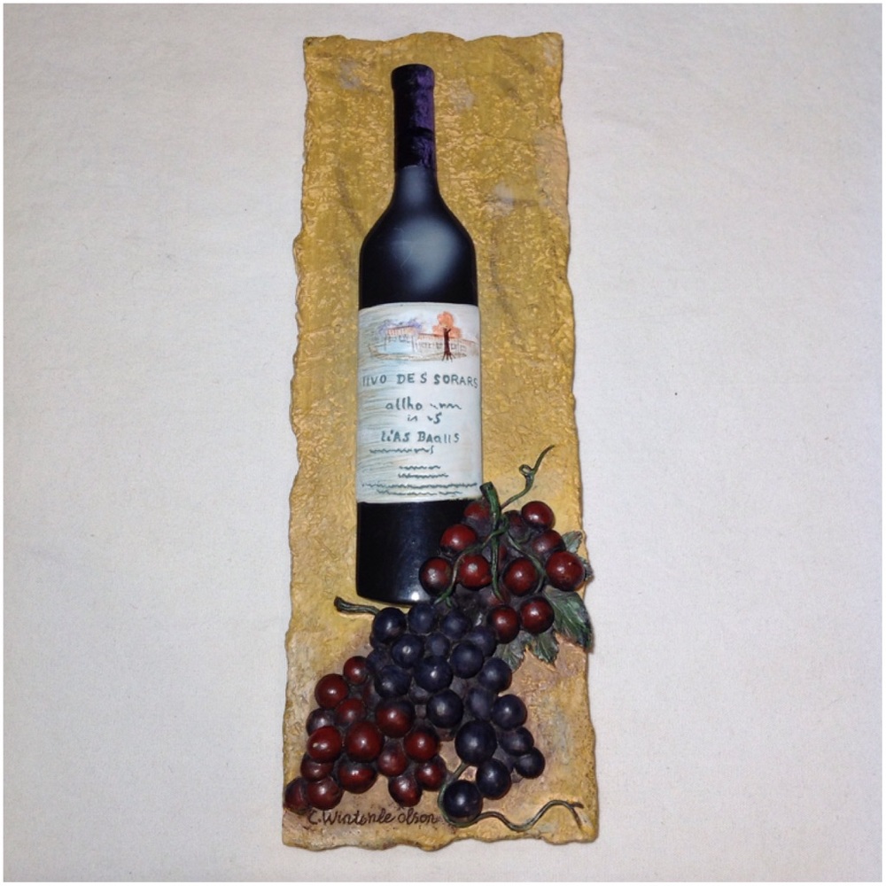 Vintage 3D Wine & Grapes Wall Hanging Art/Plaque